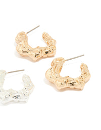 Mixed Metal Organic Hoop Earrings 2-Pack - link has visual effect only