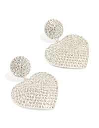 Silver Diamante Heart Drop Stud Earrings - link has visual effect only