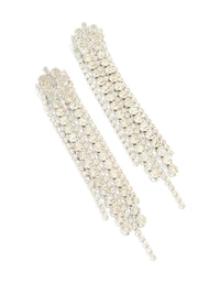 Silver Diamante Cup Chain Mixed Length Drop Earrings - link has visual effect only