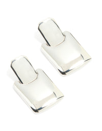 Silver Square Link Drop Earrings - link has visual effect only