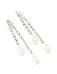 Silver Diamante Pearl Chain Drop Earrings - link has visual effect only