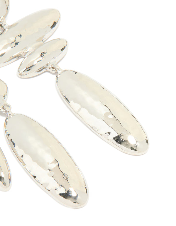 Silver Matte Hammered Oval Drop Earrings