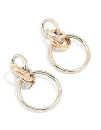 Mixed Metal Linked Layered Hoop Earrings - link has visual effect only