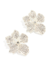 Silver Diamante Flower Stud Earrings - link has visual effect only