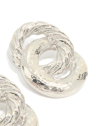 Silver Statement Double Linked Circle Stud Earrings - link has visual effect only