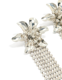 Silver Diamante Flower Drop Fringe Earrings - link has visual effect only