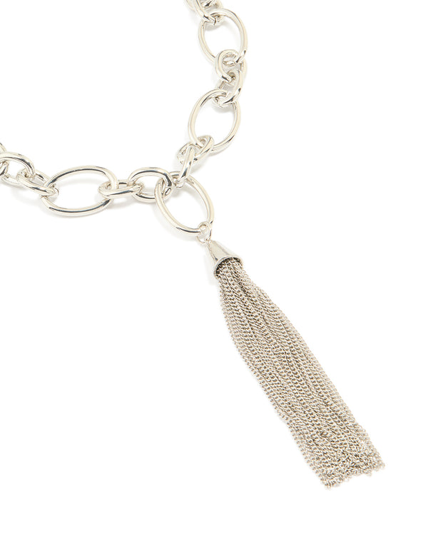 Silver Chain Fringe Drop Necklace