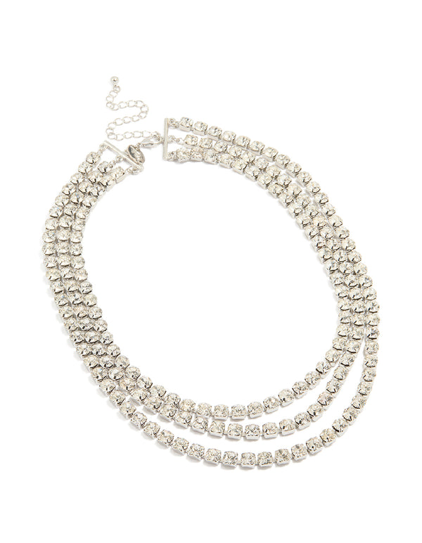 Silver Diamante Cup Chain Layered Necklace