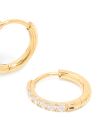 Gold Plated Surgical Steel Cubic Zirconia Chunky Sleeper Earrings - link has visual effect only