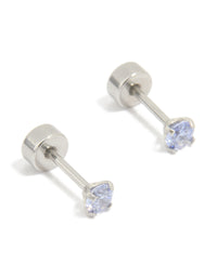Kids Surgical Steel Cubic Zirconia Flat Back Earrings - link has visual effect only