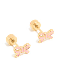 Gold Plated Surgical Steel Enamel Bow Flat Back Earrings - link has visual effect only