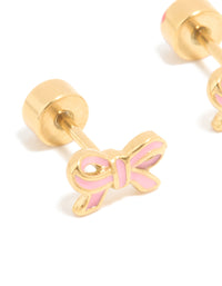 Gold Plated Surgical Steel Enamel Bow Flat Back Earrings - link has visual effect only