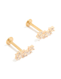 Gold Plated Surgical Steel Cubic Zirconia Flower Trio Flat Back Earrings - link has visual effect only