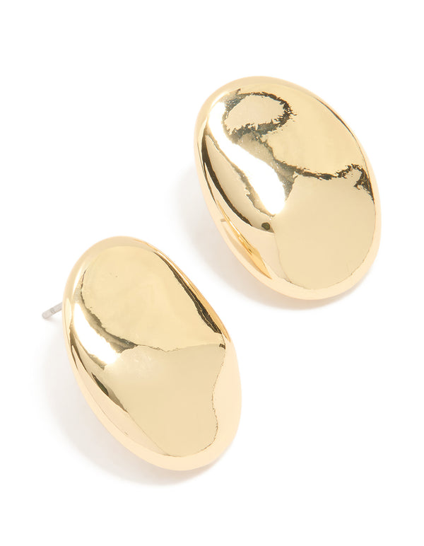 Gold Plated Organic Oval Pebble Stud Earrings