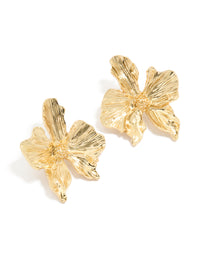 Gold Plated Organic Textured Flower Stud Earrings - link has visual effect only