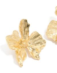 Gold Plated Organic Textured Flower Stud Earrings - link has visual effect only