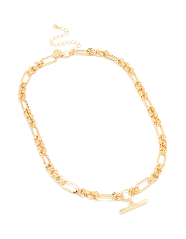 Gold Plated Thick Figaro Bar Necklace