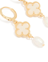 Gold Plated Freshwater Pearl Flower Huggie Drop Earrings - link has visual effect only