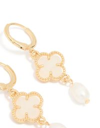 Gold Plated Freshwater Pearl Flower Huggie Drop Earrings - link has visual effect only