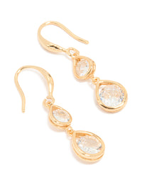 Gold Plated Double Cubic Zirconia Hook Earrings - link has visual effect only