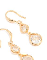 Gold Plated Double Cubic Zirconia Hook Earrings - link has visual effect only