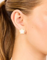 Gold Plated Flower Inlay Stud Earrings - link has visual effect only