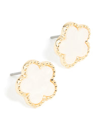 Gold Plated Flower Inlay Stud Earrings - link has visual effect only