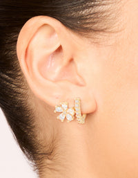 Gold Plated Cubic Zirconia Flower Ear Jacket Earrings - link has visual effect only