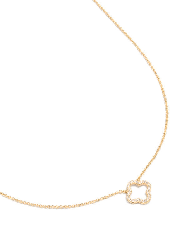 Gold Plated Cubic Zirconia Hollow Flower Necklace