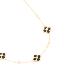 Gold Plated Cubic Zirconia Black Flower Trio Station Necklace - link has visual effect only
