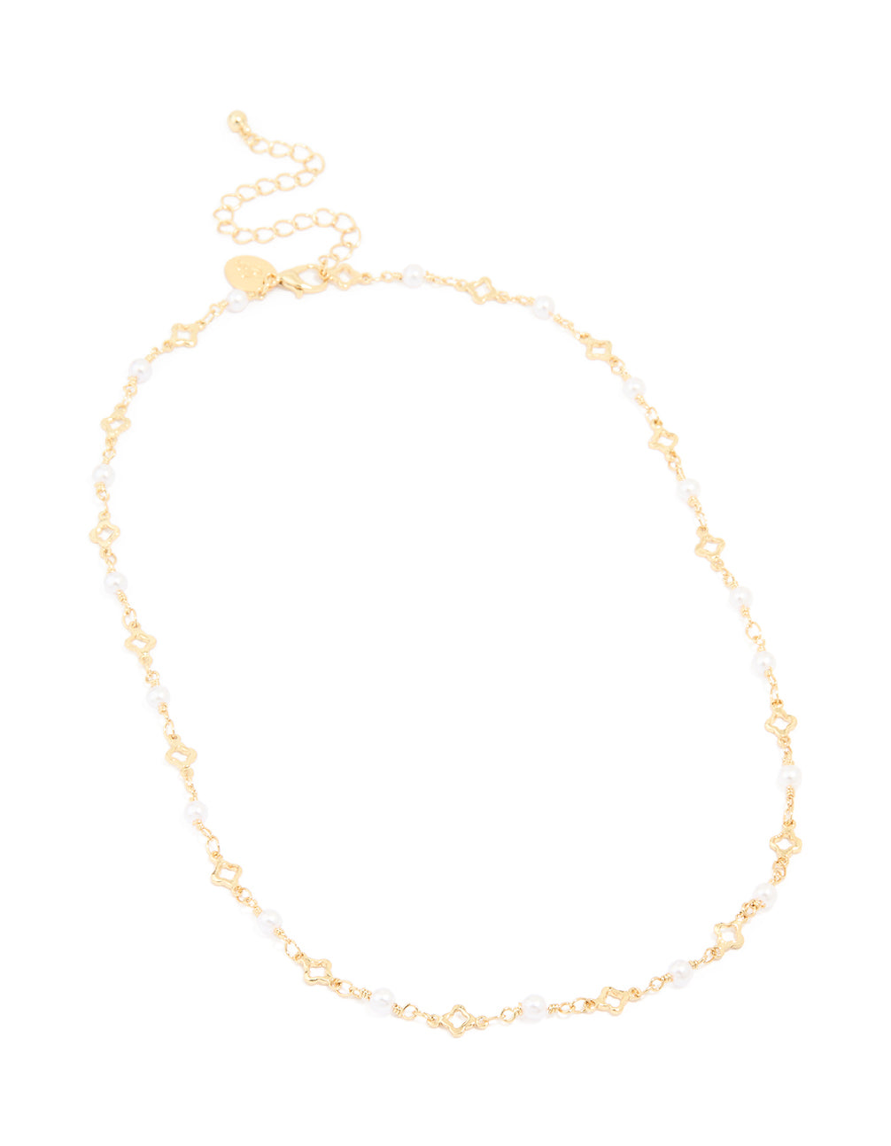 Gold Plated Pearl Flower Outline Necklace