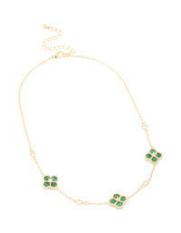 Gold Plated Cubic Zirconia Emerald Flower Trio Necklace - link has visual effect only