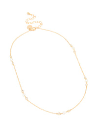 Gold Plated Cubic Zirconia & Freshwater Pearl Dainty Station Necklace - link has visual effect only