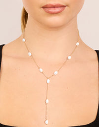 Gold Plated Freshwater Pearl Station Y-Necklace - link has visual effect only