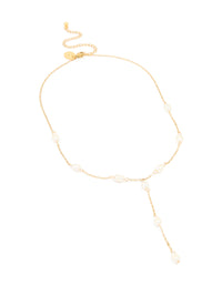 Gold Plated Freshwater Pearl Station Y-Necklace - link has visual effect only
