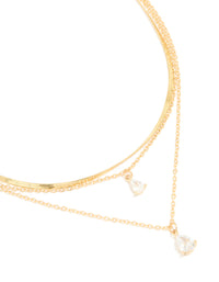 Gold Plated Cubic Zirconia Teardrop Snake Chain Layered Necklace - link has visual effect only