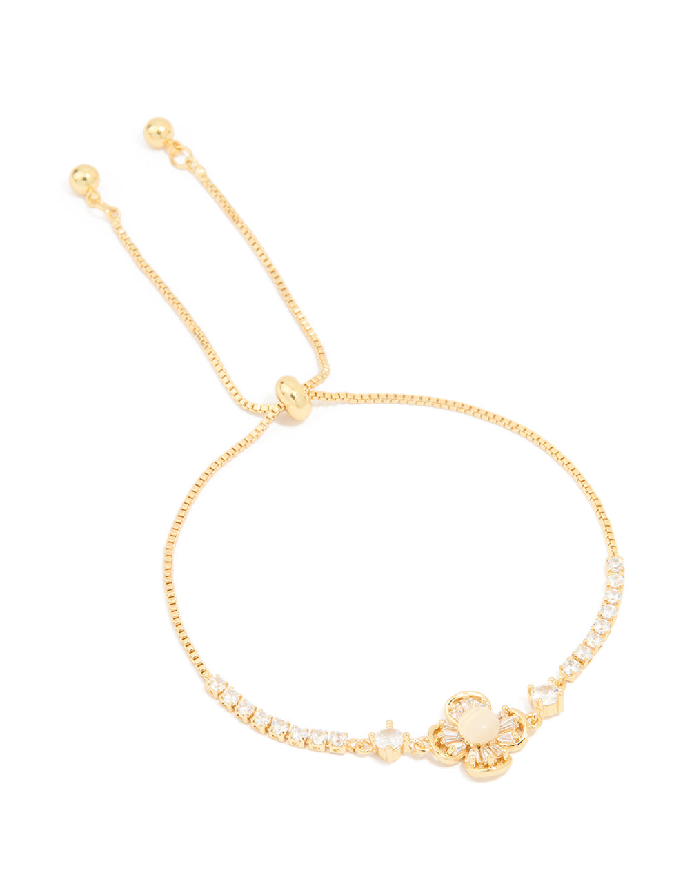 Gold Plated Cubic Zirconia Flower Baguette Toggle Bracelet