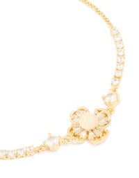 Gold Plated Cubic Zirconia Flower Baguette Toggle Bracelet - link has visual effect only