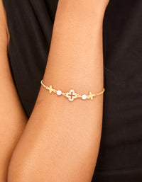 Gold Plated Cubic Zirconia Mixed Flower & Pearl Bracelet - link has visual effect only