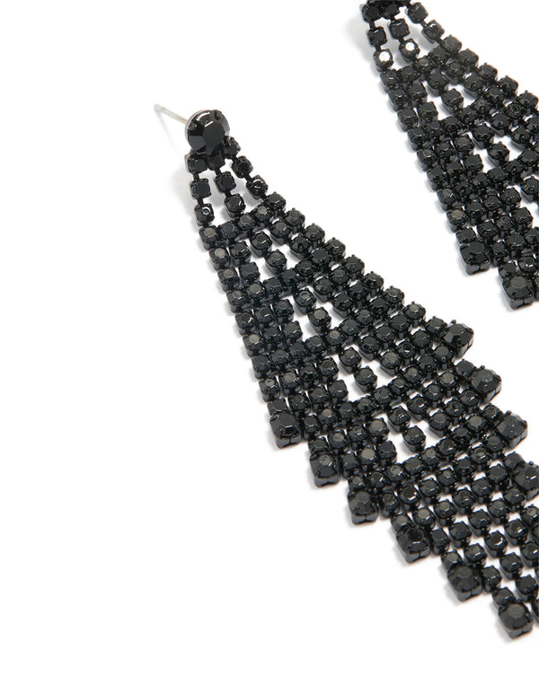 Black Coated Metal Diamante Chandelier Drop Earrings