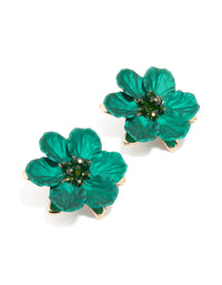 Gold Green Pearlised Extra Large Flower Earrings - link has visual effect only