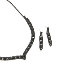 Black Coated Metal Rectangle Pointed Necklace & Earrings Set - link has visual effect only