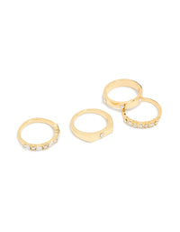 Gold Plated Diamante Inlay & Band Rings 4-Pack - link has visual effect only
