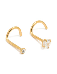 Gold Plated Titanium Diamante Butterfly & Classic Nose Studs 3-Pack - link has visual effect only
