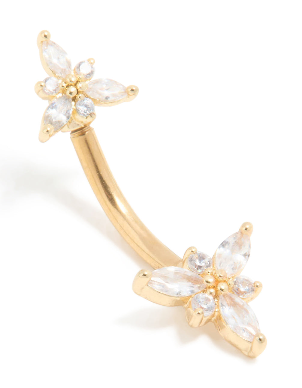 Gold Plated Titanium Diamante Double Dainty Flower Belly Bar
