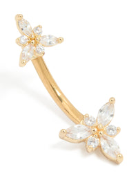 Gold Plated Titanium Diamante Double Dainty Flower Belly Bar - link has visual effect only