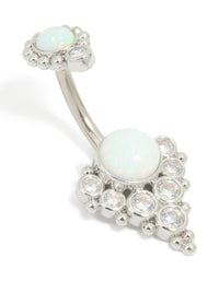 Titanium White Opal Cubic Zirconia Belly Bar - link has visual effect only