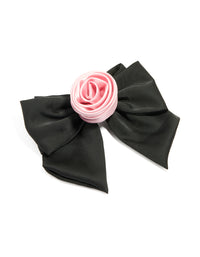 Black Rosette Short Bow Fabric Hair Clip - link has visual effect only
