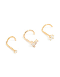 Surgical Steel Cubic Zirconia Classic & Butterfly Nose Studs 3-Pack - link has visual effect only
