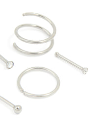 Surgical Steel Cubic Zirconia Bezel Nose Stud & Rings 6-Pack - link has visual effect only